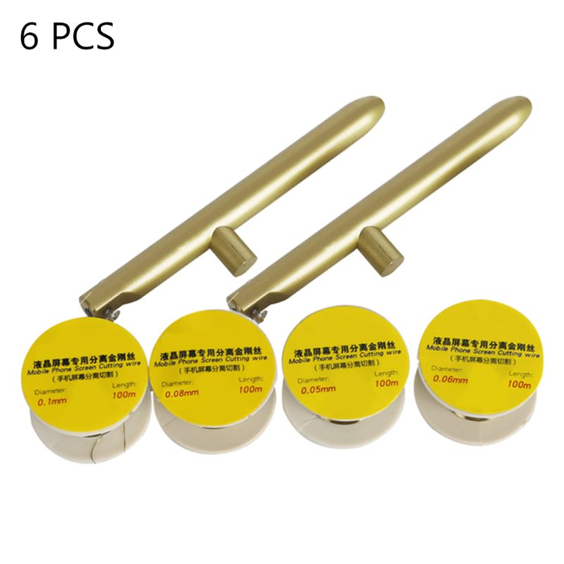 6 Stks/set Hoge Sterkte Mobiele Scherm Speciale Snijden Goud Staaldraad Snijlijn Met Handvat Lcd-scherm Separator