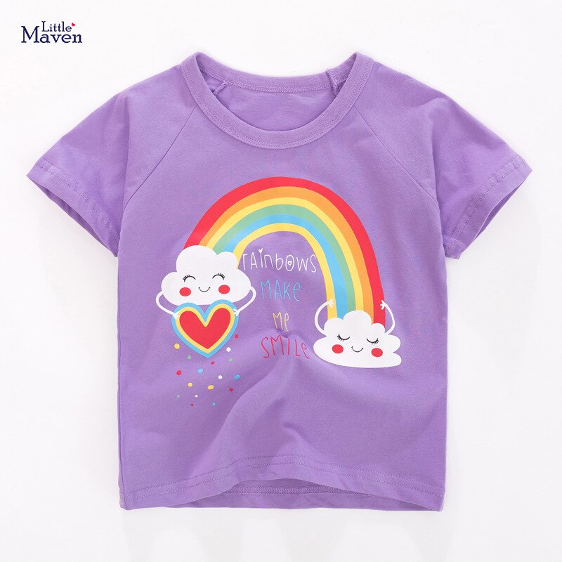 Little maven Kids t shirts Summer Rainbow Purple Colors Girls Tops Tees Shirts Children's Clothing Baby Cotton Garments