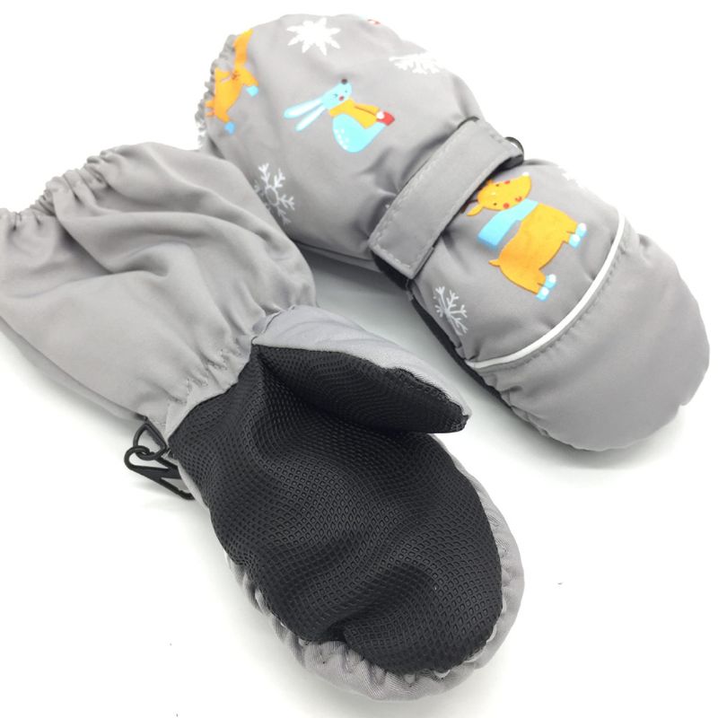 Winter Children Print Cartoon Deer Rabbit Thickening Ski Gloves Kids Windproof Waterproof Non-slip Long-sleeved Mittens