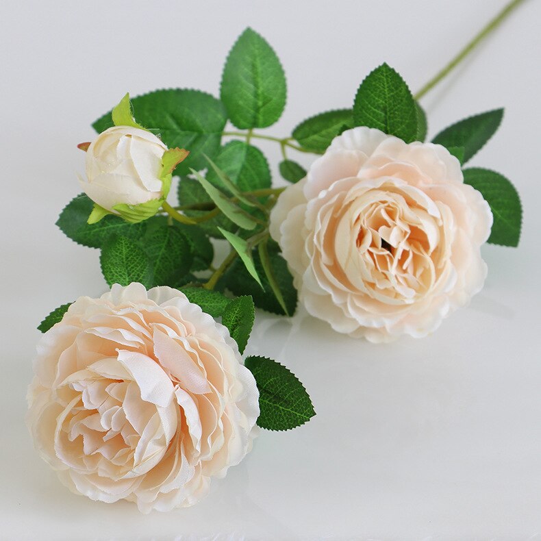 66cm lange europæiske kunstige blomster 3 hoved hjem silke pæon bryllup blomst udenlandske rose dekorative blomster fest dekoration 1 stk: Champagne