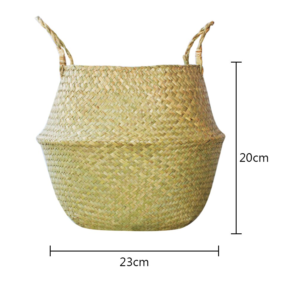 Sammenfoldelige håndlavede havgræs opbevaringskurve vasketøj flethalm urtepotte legetøjskurv tøj opbevaringsorganisator boligindretning 1pc: Naturlig 23 x 20cm
