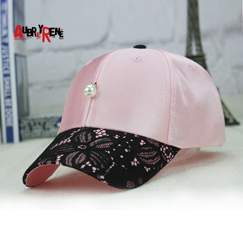Gorra de béisbol de tela satinada con encaje y Perla para mujer, gorro deportivo ajustable, estilo hip hop