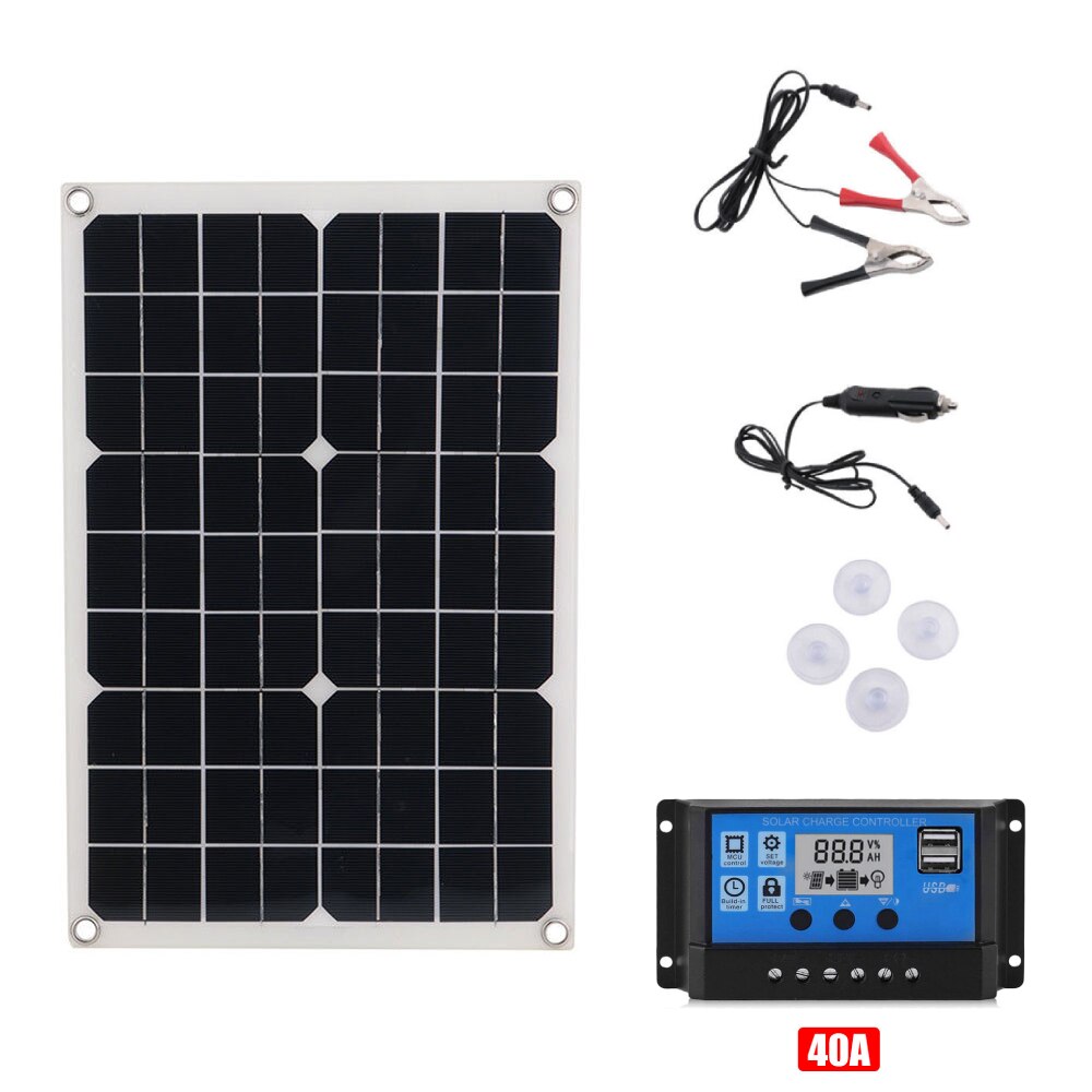 60W Solar Panel Cells Module Kit 50A/40A/10A Dual USB Solar Controller Module For Car RV Boat Home Roof Camping Solar Battery