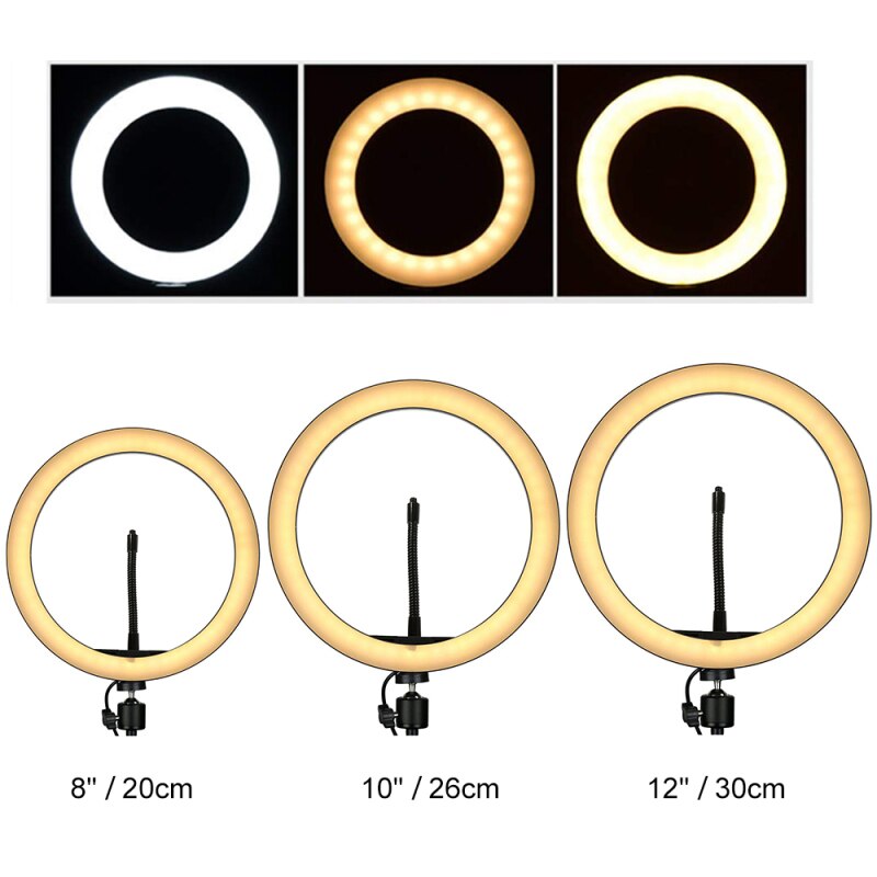 8/10/12 "LED Ring Licht Füllen Licht Selfie Kamera Telefon Halter Desktop Lampe 3-farbe Modus Fotografie lichter Für Live-Make-Up