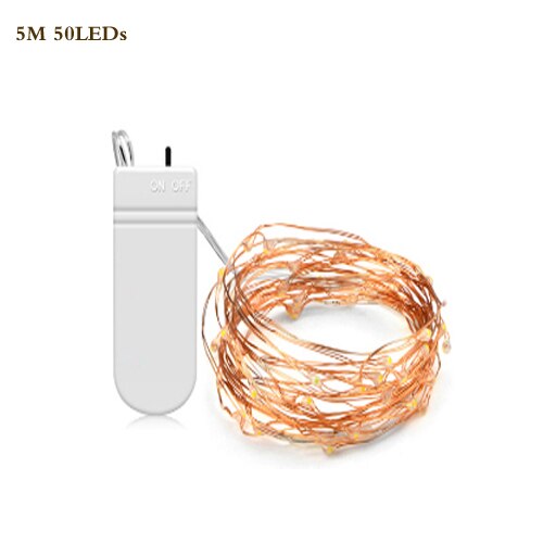 2M 3M 5M 10M Led Verlichting Ketting Koperdraad Usb Of Batterij Aangedreven Led String Licht fairy Licht Voor Kerstverlichting Wedding Party: 5M by CR2032 Battery / Warm white