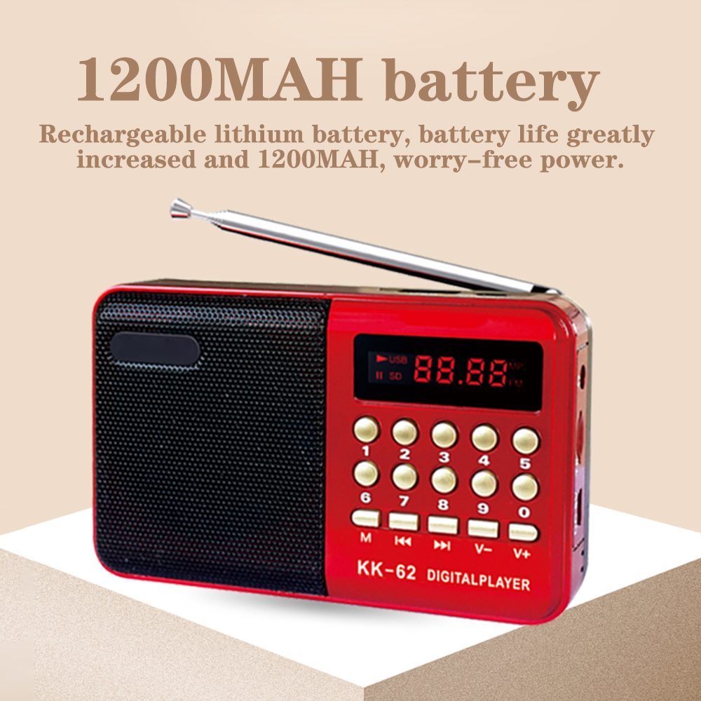 KK-62 Portable FM Radio Multifunction Handheld MP3 Full Band Radio Speaker LED Digital Display Support TF Card USB Drive