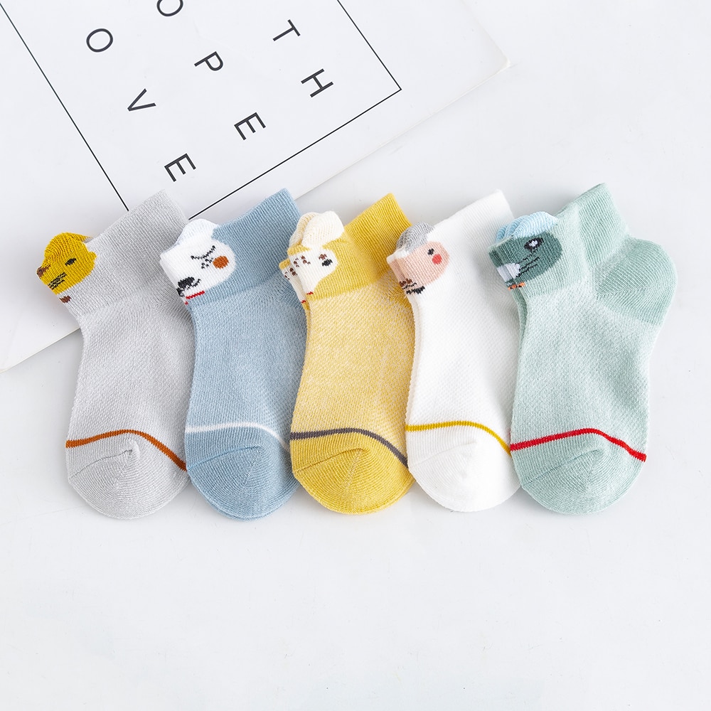 5 Paare/los 0-2Y Baby Socken Sommer Baumwolle 3D Karikatur Ebene freundlicher Socken Mädchen Gittergewebe Nette Neugeborene Junge Kleinkind Socken Baby