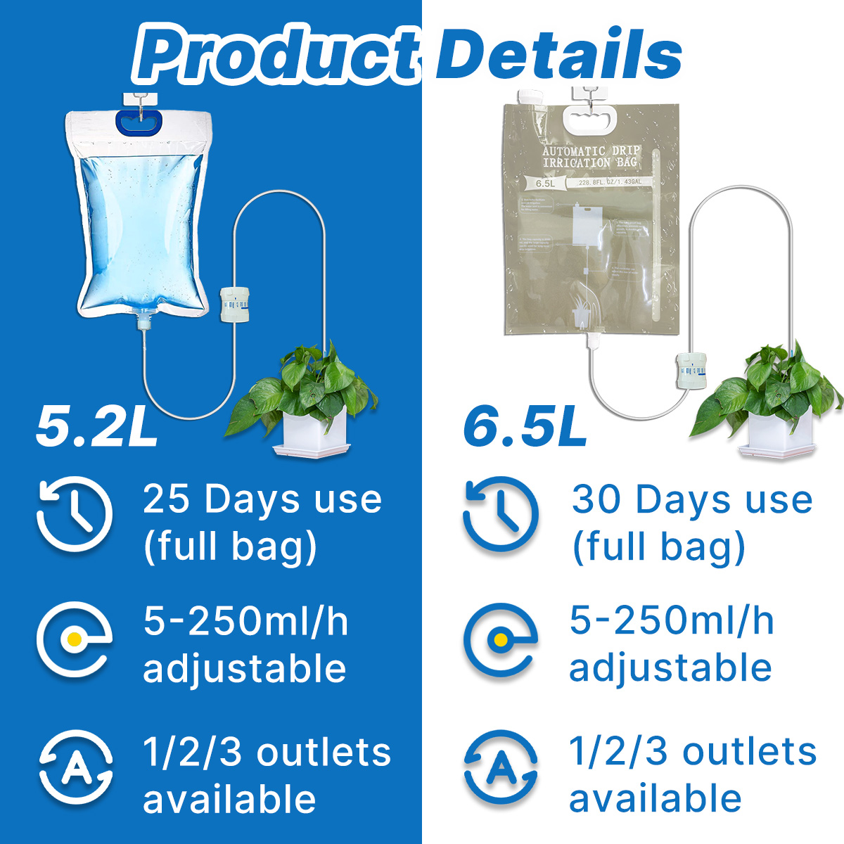 Dispositivo de riego automático de 5,2l/6,5l, Control de flujo de goteo de agua, mantenimiento de plantas y flores, bolsa de agua de riego