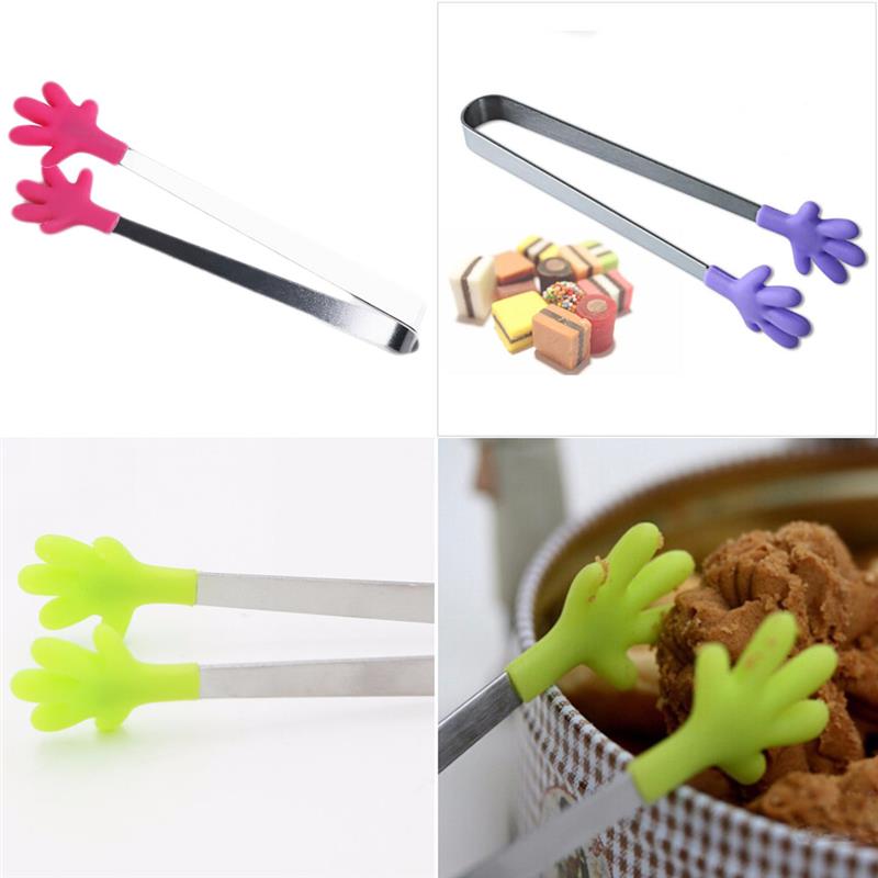 4Stck/5Stck Küche Lebensmittel Zange klein Palme Silikon Lebensmittel Zange Eis Süssigkeit rostfrei Stahl nicht-Unterhose Mini Zange Utensil zufällig Farbe
