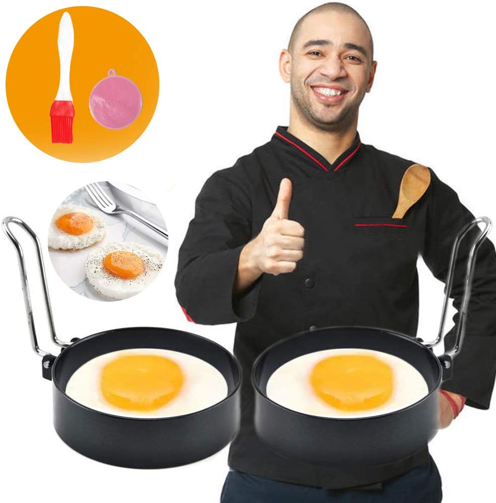 2 Pcs Egg Ring Circles Egg Cooker Rings Stainless Steel Non-Stick Round Egg Mold Fried Egg Shaper