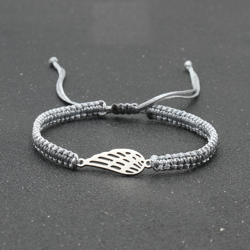 Bransoleta ze stali nierdzewnej Angel Wing Charm bransoletka ręcznie pleciona regulowana Lucky czerwona linka bransoletki dla kobiet mężczyzn biżuteria przyjaźni: Grey