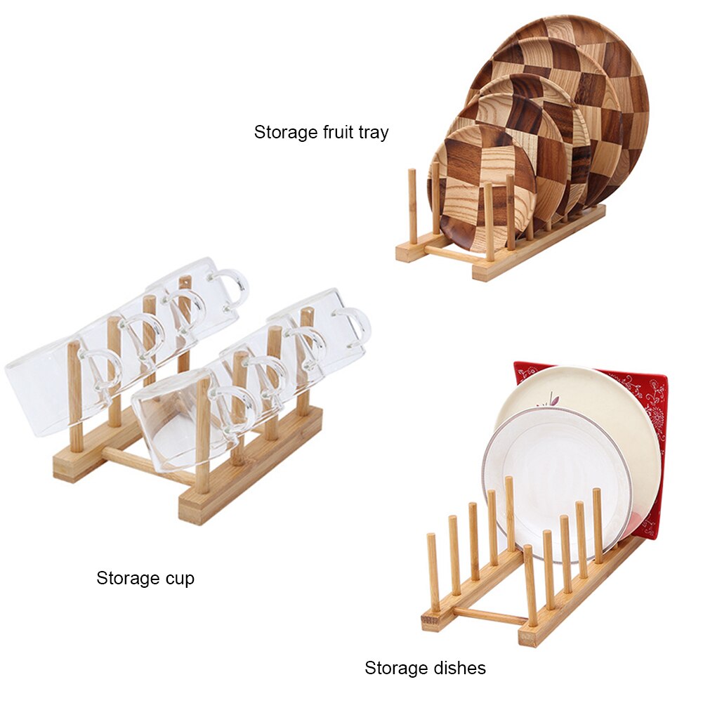 Kitchen Dish Drain Rack Dinnerware Storage Organizer Tray Plate Drying Shelf Wooden Book Cups Display Stand Drainer Holder