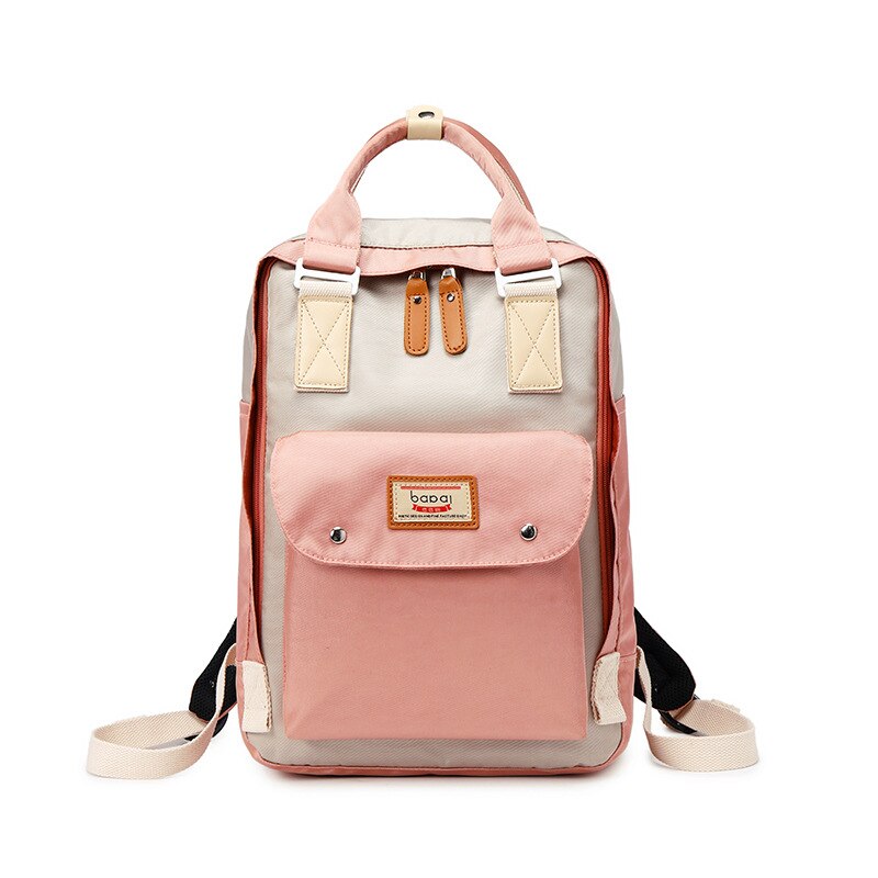 Kvindelig rygsæk laptop rygsæk ensfarvet afslappet stor skoletaske til teenagepiger kvinder backapck: Beige lyserød