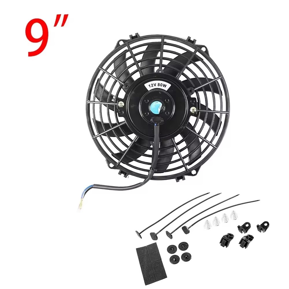 Universal 7/9/10/12/14/16 pulgadas 12V 80W 2100RPM aire acondicionado de coche radiador electrónico ventilador de refrigeración hoja Kit de refrigeración eléctrico: BLANCO