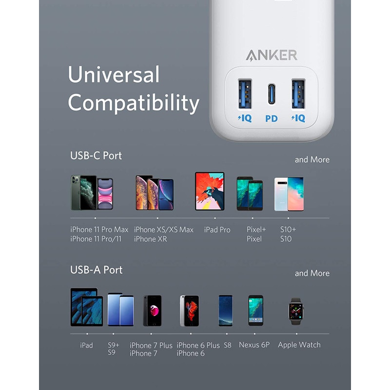 Anker 3 uttak og 30w 3 usb  (1 usb c , 2 usb a) overspenningsvern, powerport stripe  pd 3 med 6ft lange skjøteledninger, flat plugg