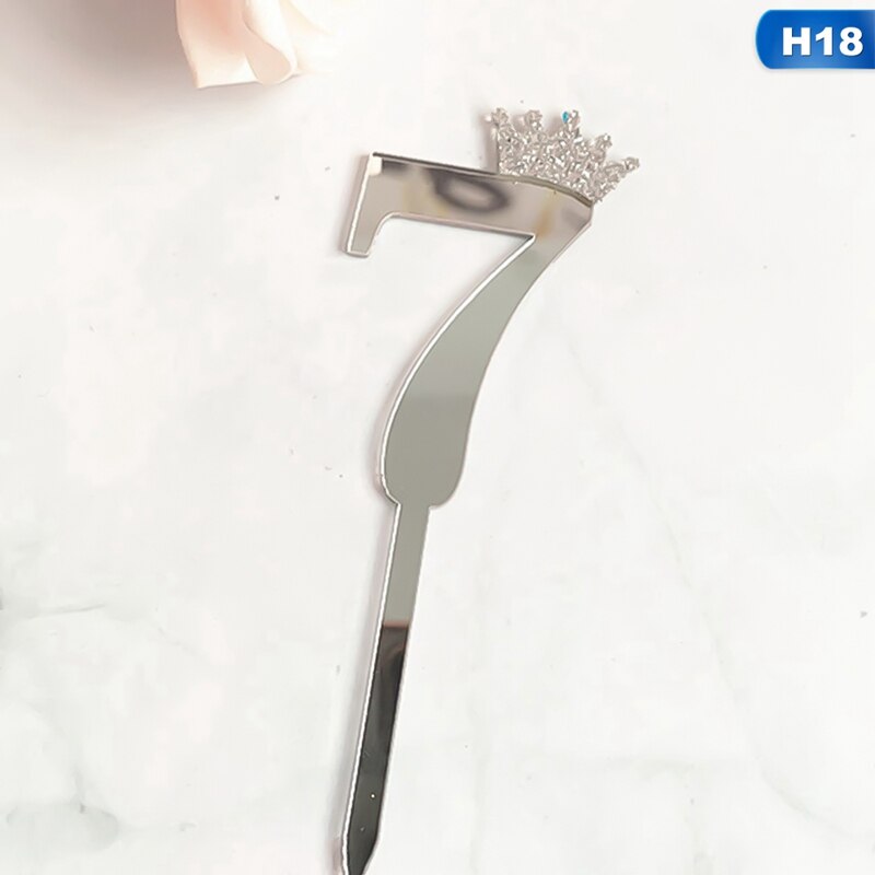 0-9 Numbers Cake Toppers Happy Birthday Cute Crown Number Cake Flag Acrylic Cupcake Topper Birthday Party Cake Decoration Topper: 18