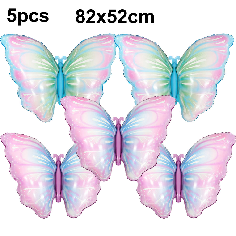 5 uds. Globos coloridos de papel de aluminio con forma de mariposa, globos con temática de mariposa, decoraciones para de cumpleaños, boda, Baby Shower: plum