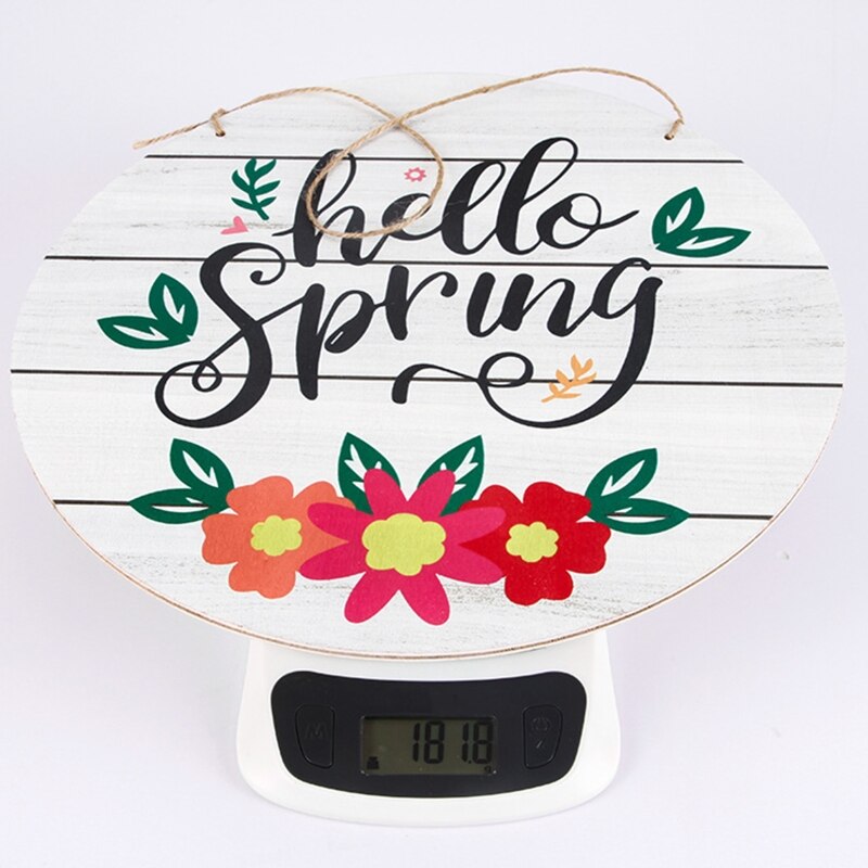 12 Inches Hello Spring Sign Wooden Rustic Front Door Hanger Festival Wall Hanging Plaque Home Garden Decorations for Easter