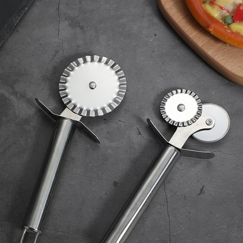 Pizzasnijder Dubbele Roller Pizza Mes Cutter Gebak Pasta Deeg Crimper Keuken Pizza Gereedschap