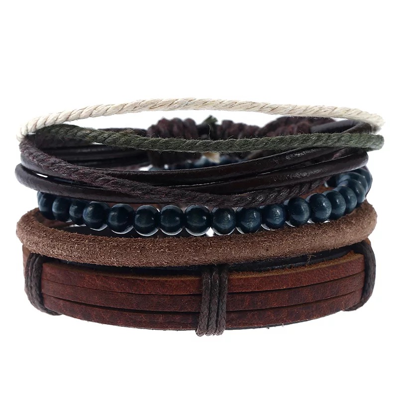 Kralen Gevlochten Vrouwen Bruin Vintage Etnische Casual Handgemaakte Geweven Lederen Armbanden Mannen Sieraden Accessoires