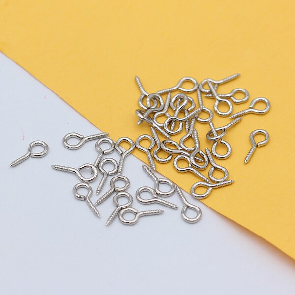 200p mini skrue øjenåle skruegevind kroge øjer låse fund til perle perler smykker fremstilling armbånd øreringe montering: Kedeligt sølv / 6.5 x 13mm