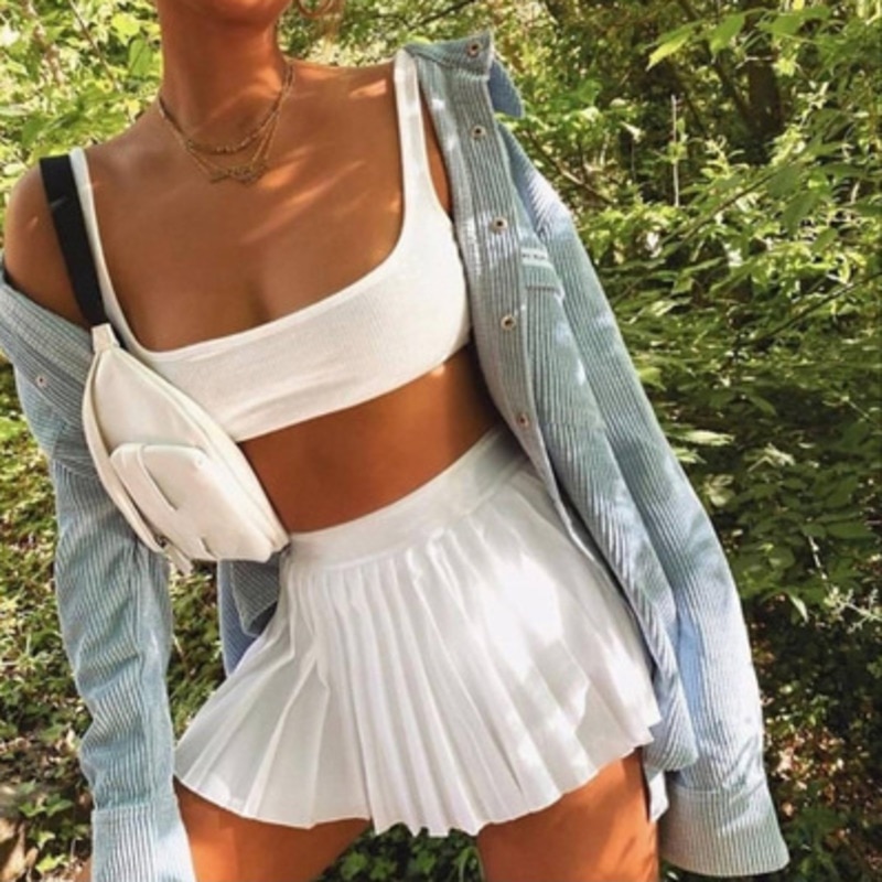 Tenny nederdel a-line hvid høj talje mini tennis nederdel flæse afslappet nederdel kvinders sommer overall nederdel tennis skorts
