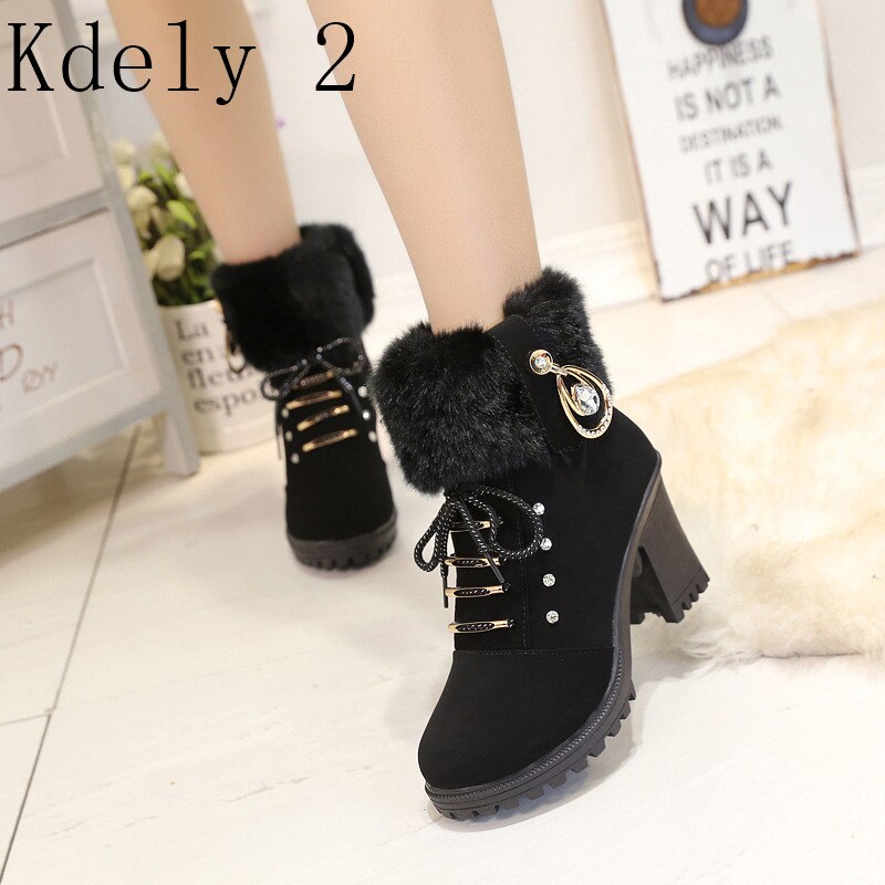 Chaussures d'hiver à talons hauts femmes bottes d'hiver femmes bottes à talons hauts en peluche chaussures de fourrure chaude dames cheville Botas cristal