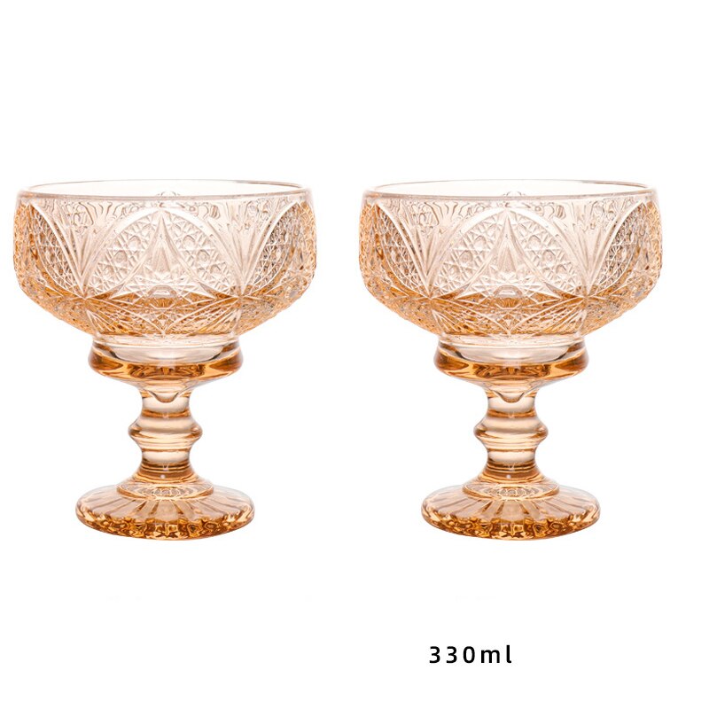 2Pcs Glass Dessert Cups Ice Cream Bowl Sundae Cup Color Retro Juice for Drinking Cup Wedding Party Wine Glasses: RhombusYellow