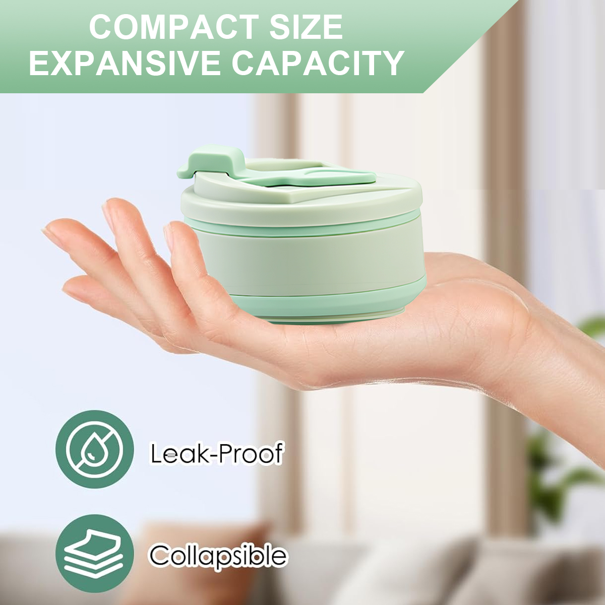 Leeseph sammenklappelig rejsekop, bærbar silikone drikkekrus med låg til vand, kaffe, drikkevarer til vandreture og picnic (350/500ml)