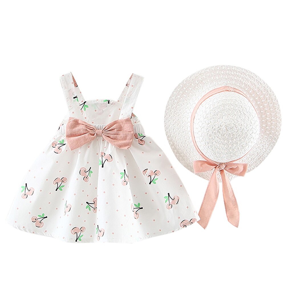 Robes pour bébés filles | Ensemble de 2 pièces, avec chapeau, sans manches, imprimé de fleurs, avec nœud, tenue princesse pour fête d'anniversaire, 20Jan3: PK / 24M