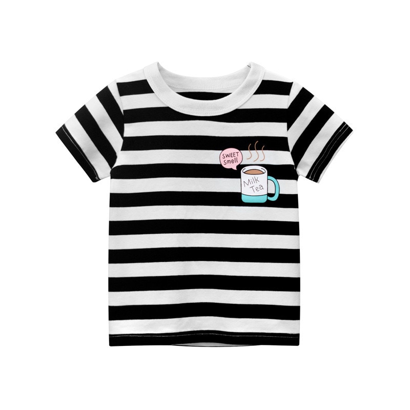 Del Fumetto di modo Stampato Pullover Dei Bambini di Estate T-Shirt A Righe Casual Stile Capi di Abbigliamento