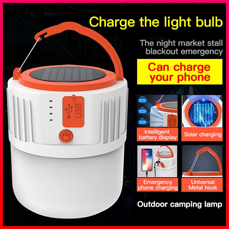 Bærbare lanterner solenergi ledet camping lys usb oppladbar pære nødlys utendørs vanntett telt lampe lommelykt til bbq