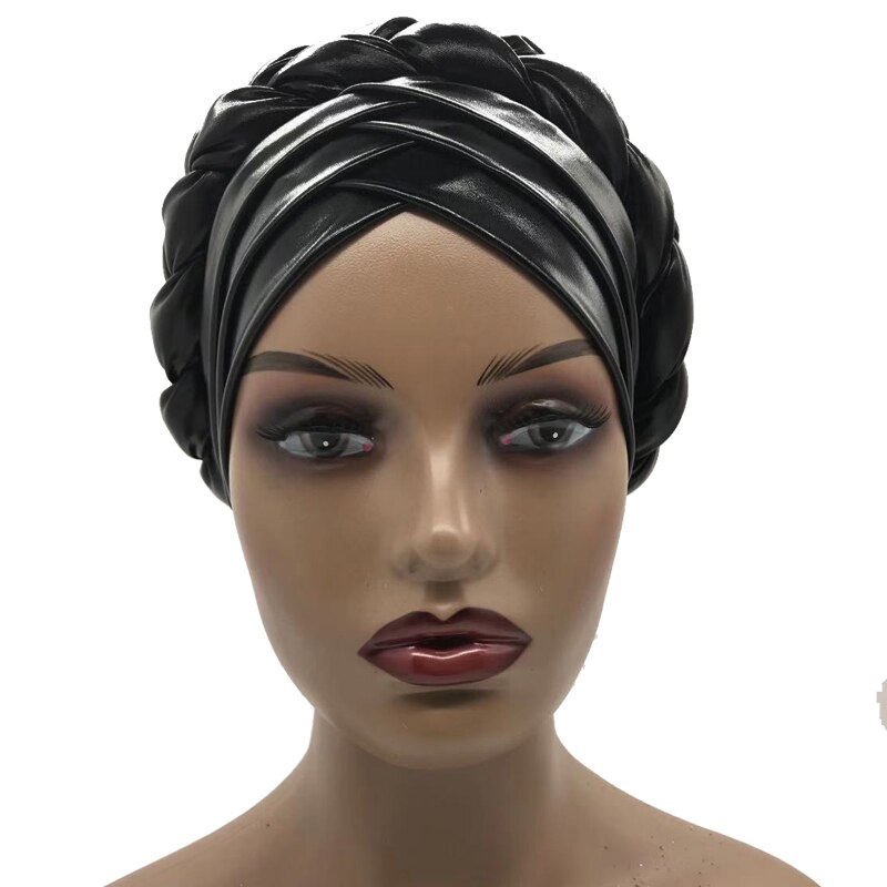 Trendy Gitter Braid Turban Caps for Women African auto gele headties Female Head Wraps Muslim Hijab Bonnet Beanie