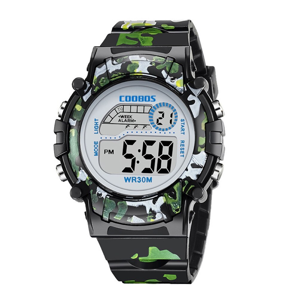 Kindersport led-display 3 bar waterdicht datum week wekker digitaal unisex kinderhorloge relogio digitaal: Zwart