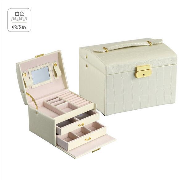 Princess-style Jewelry Box Leather Jewelry Box Cosmetic Box Jewel Case Upscale Jewelry Organizer Birthday Wedding: beige