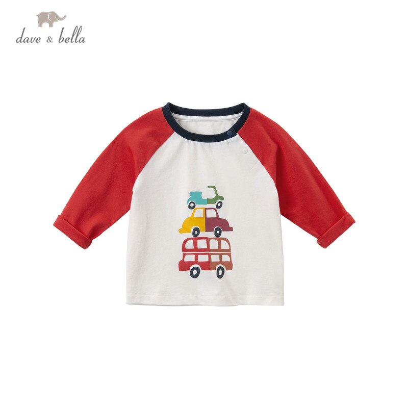 DBA14683 dave bella autumn baby boys handsome cartoon print patchwork T-shirt children tops boys kids tees