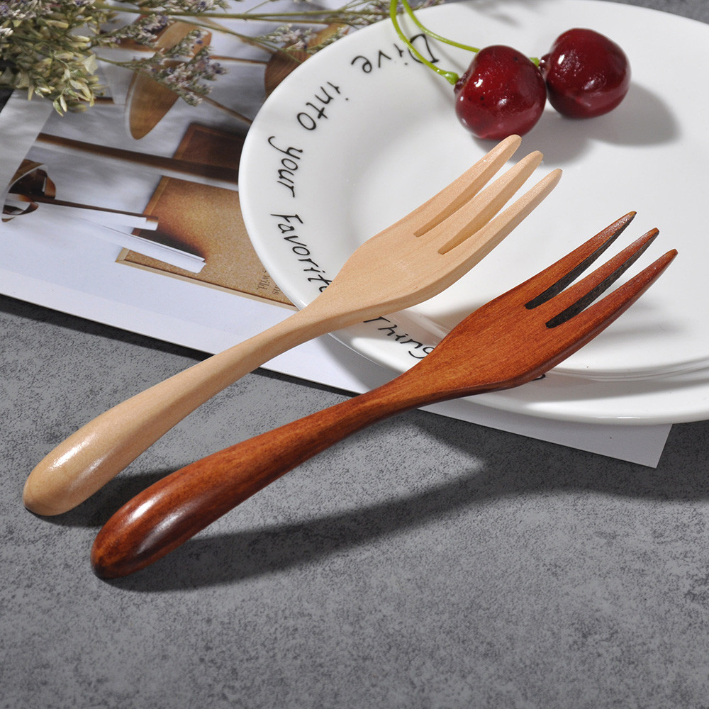 Natural Wooden Forks Three Teeth 15cm Fork With Winding Kitchen Accessories Dining Aid Guide Japan Style Tableware table fork