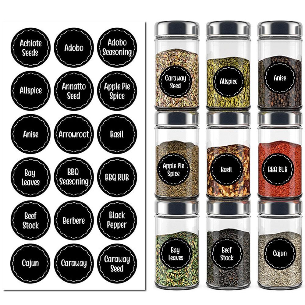 144 Printed Spice Jar Labels And Food Pantry Stickers 3.8cm DIY Manual Label Home Kitchen Management Tools