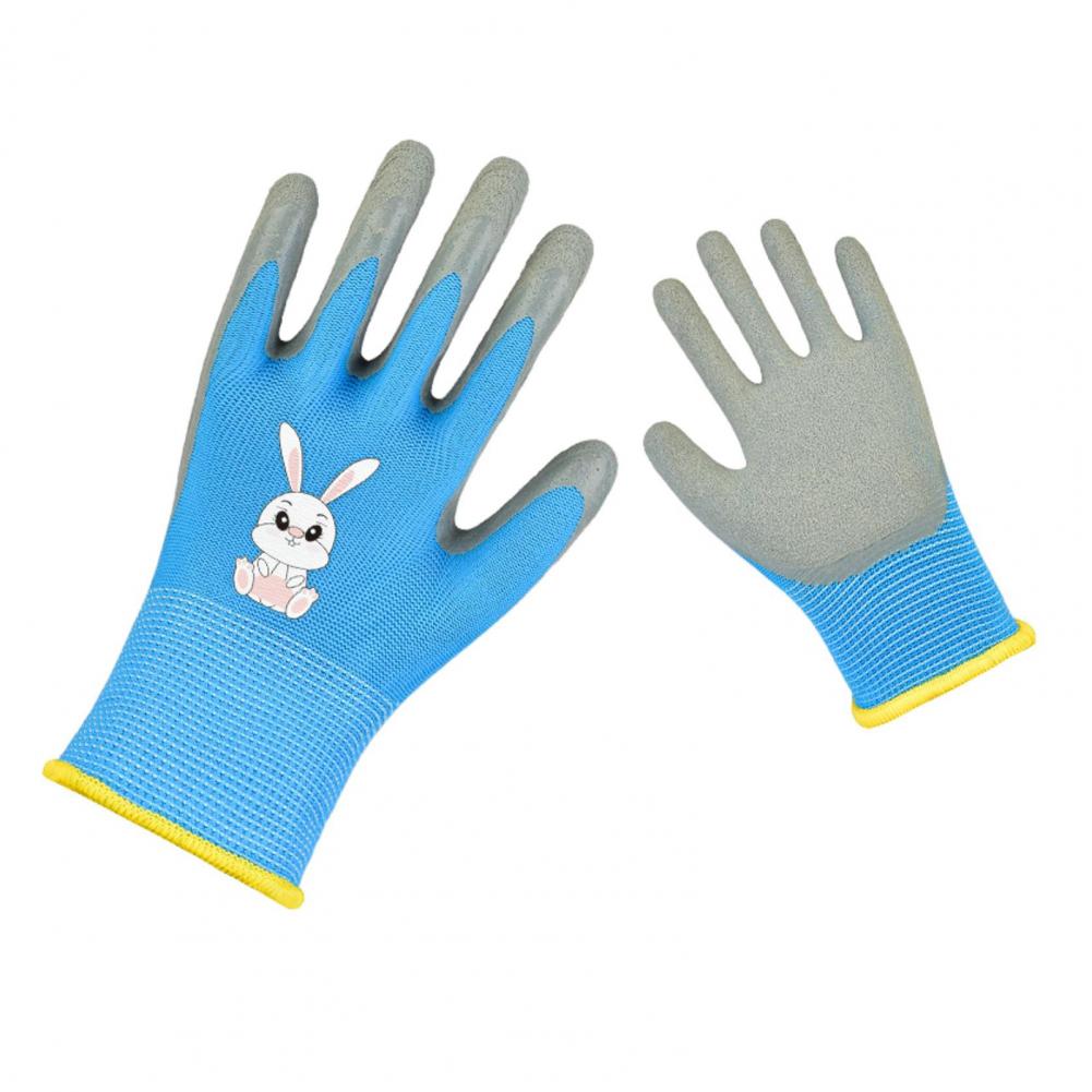 1 Pair Kids Gardening Gloves Cartoon Pattern Wear Resistant Thorn-Proof Puncture-Resistant Rubber Little Helpers Work Gloves: PP / Blue