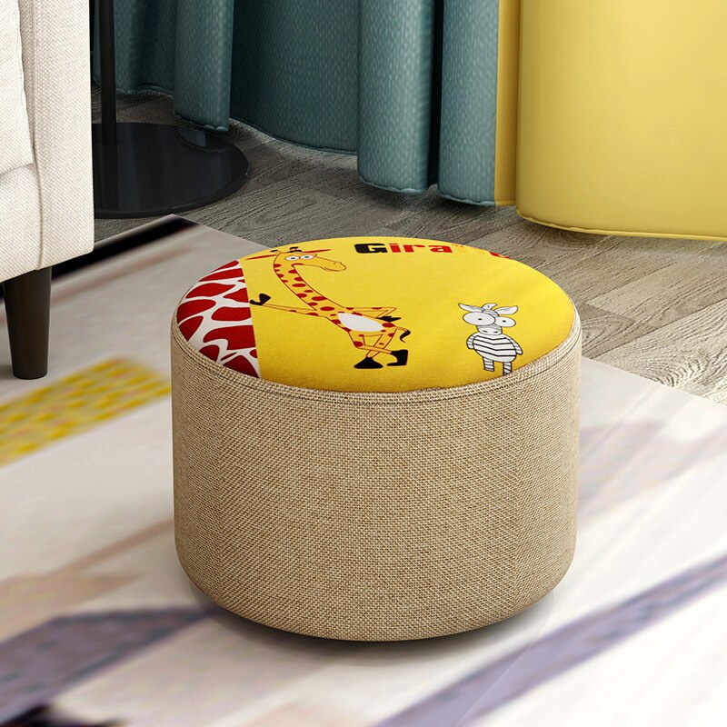 Nordic Household Small Stool Bench Low Sofa Stool Fabric Round Small Chair Shoe Changing Small Wooden Stool