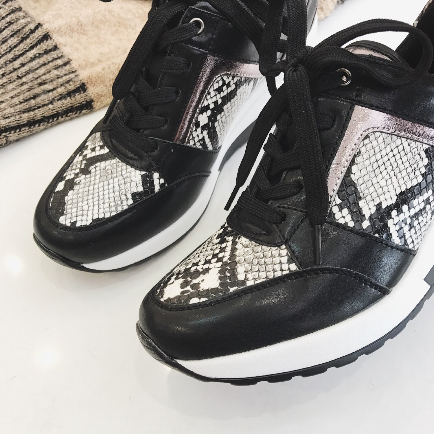 Kvinder leopard sneakers vinter efterår platform kiler dame sko slange mønster afslappet stil