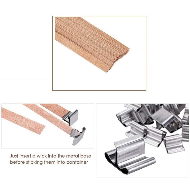 Mechas para velas de madera, mecha de madera Natural con soporte de hierro mecha ambiental para fabricación de velas y velas DIY Craft 100 Uds