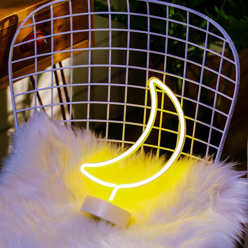 Neon Christmas Tree LED Xmas Home Decor Neon Sign Lamp Rainbow Flamingo Table Bedside Light USB / Battery Power: Moon