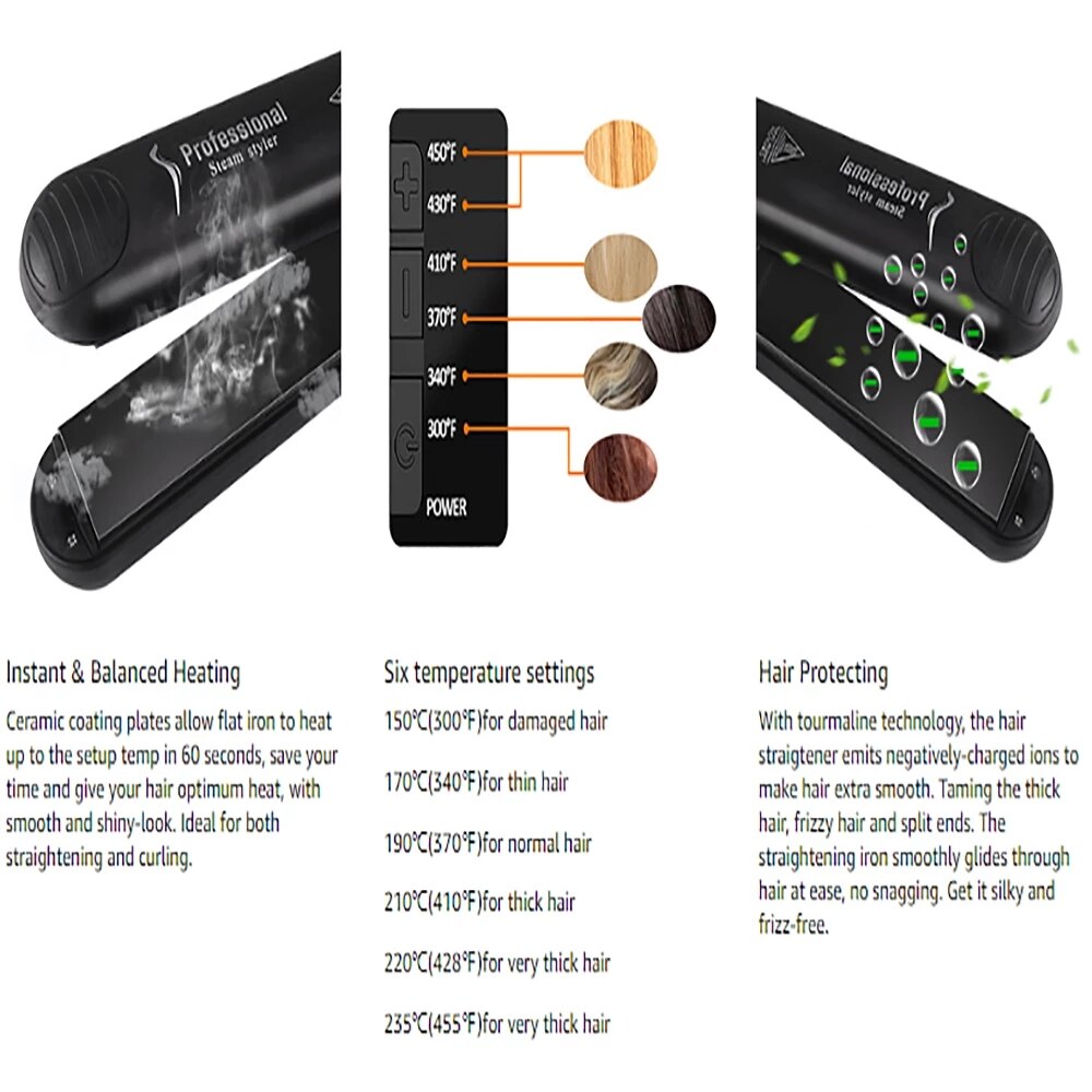 Piastra per capelli professionale a vapore da 50W vapore in ceramica design antiscottatura rullo per arricciacapelli in ferro piatto strumenti per lo messa in piega