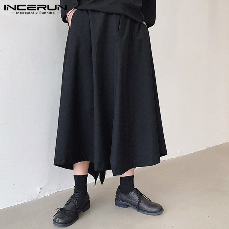 Stijlvolle heren casual broek knoop joggers effen wijde pijpen -kruis broeken losse rokken pantalon streetwear s -5xl incerun