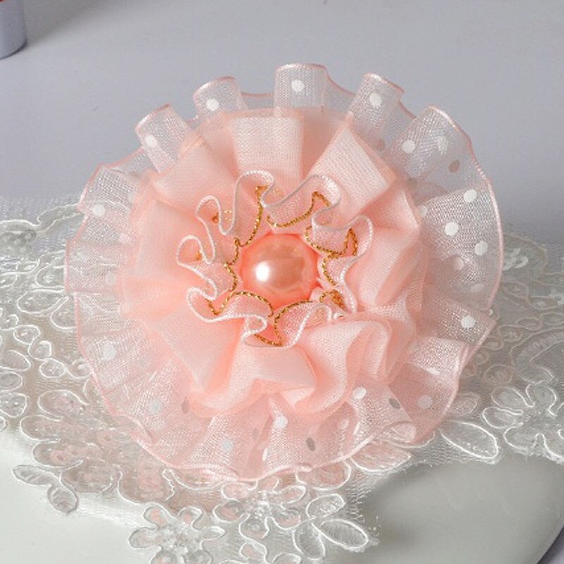2pcs Cute Yarn ruffle Ellegant Ribbon Flowers rosettes Scrunchy gum for Elastic Hair Band Girls Headwear rubber bands: coral