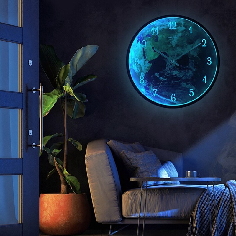 GEEKCOOK leuchtend Wanduhr Moderne Stimme Kontrolle Stille Nacht Lichter LED glühend Uhren Wohnzimmer Dekor: Schwarz