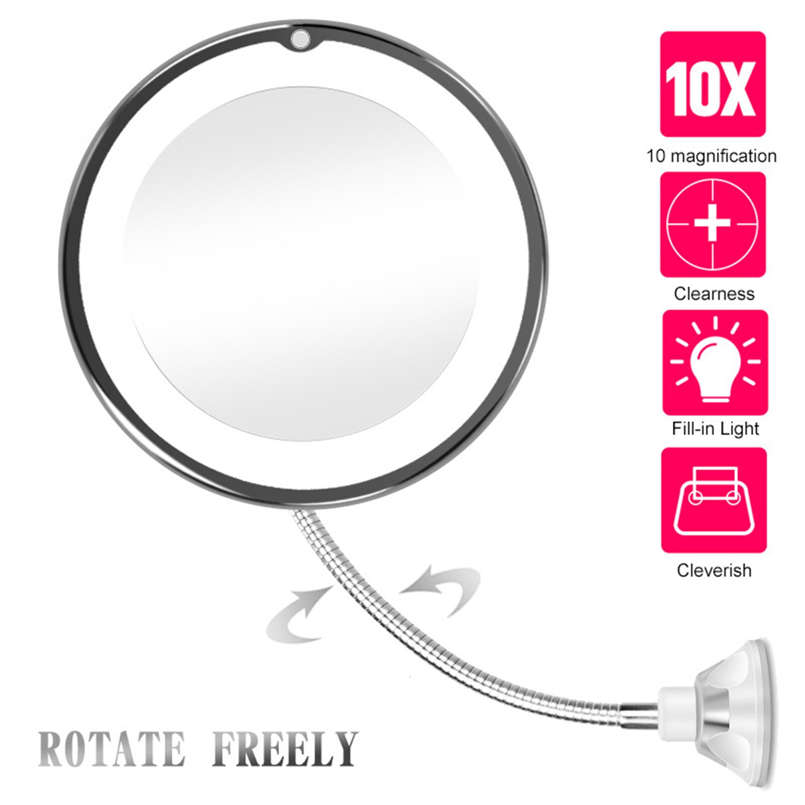 10X Magnifying Makeup Mirror,LED Mirror Adjustable Flexible Gooseneck Locking Suction Cosmetic Mirror, Magnification Mirrors