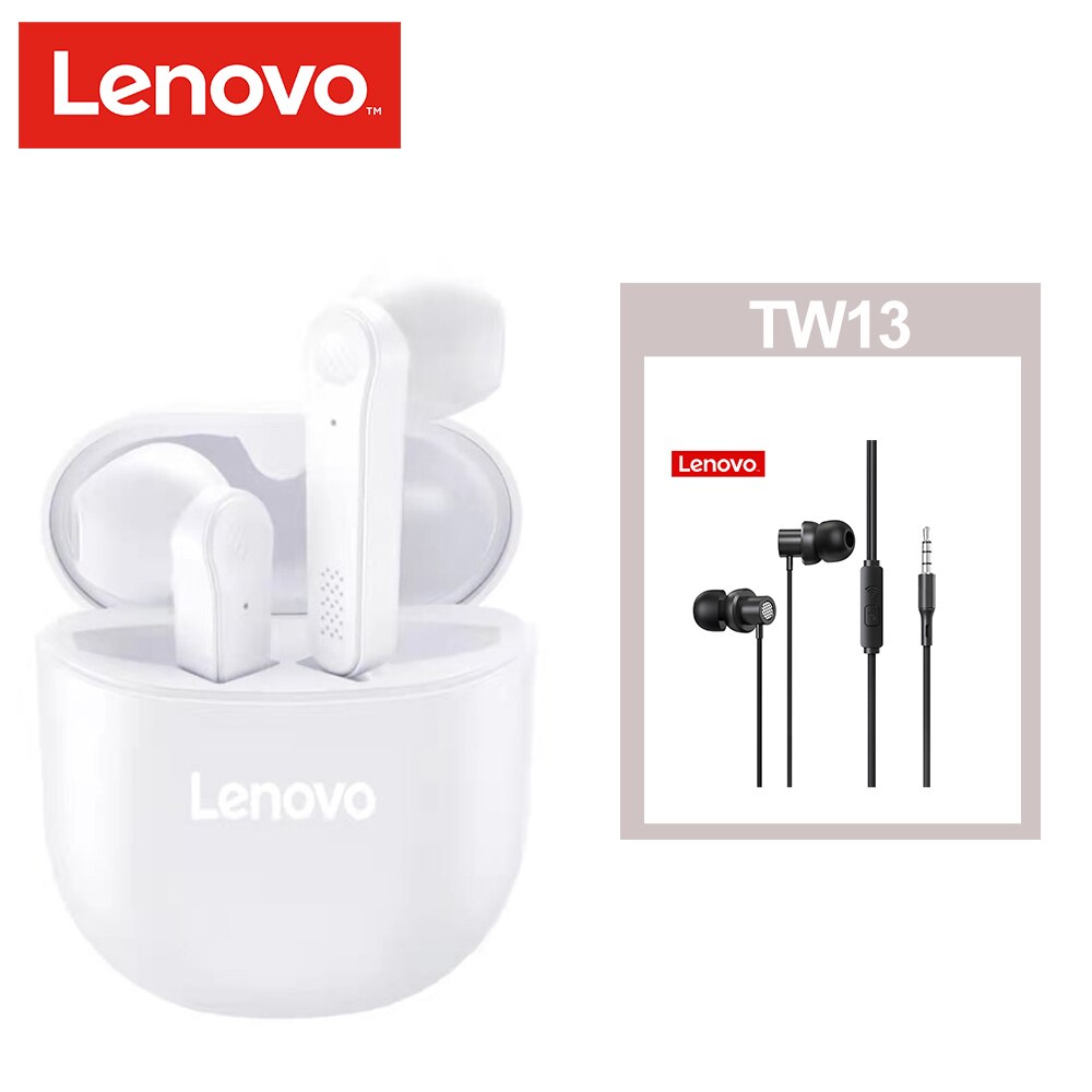 Lenovo-auriculares inalámbricos PD1 TWS BT 5,0, cascos genuinos con Control táctil, semirauditivos, binaurales tipo C con micrófono: white with TW13