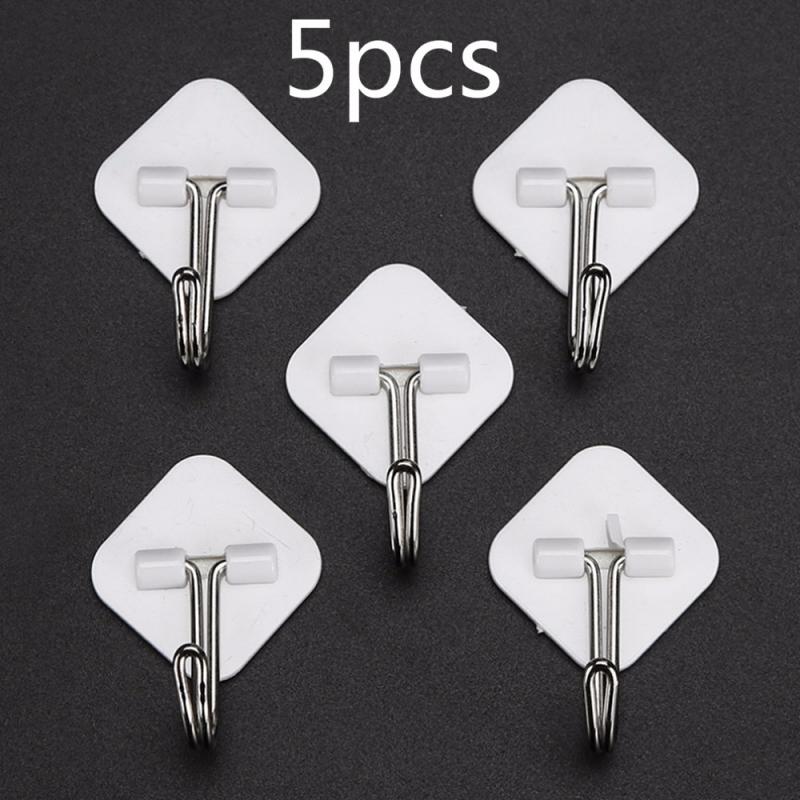 20pc Self Adhesive Wall Hooks Family Robe Hanging Hook Hat Bag Robe Hats Bag Key Wall Hanger Seamless Multi-Purpose Hook: 5pcs square